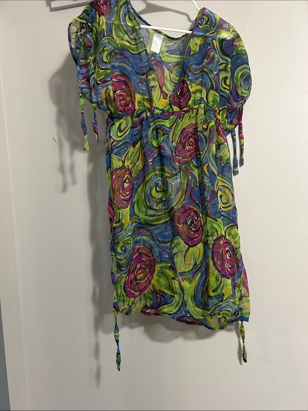 Unk Colorful Swirl Floral Swim Coverup - Green/Purple/Blue